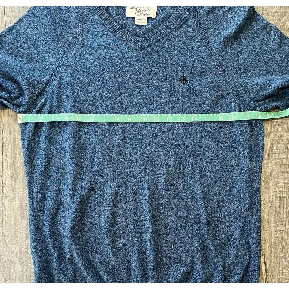 Penguin by Munsingwear Sweater Mens Pullover Blue V Neck 100% Pima Cotton, Large
